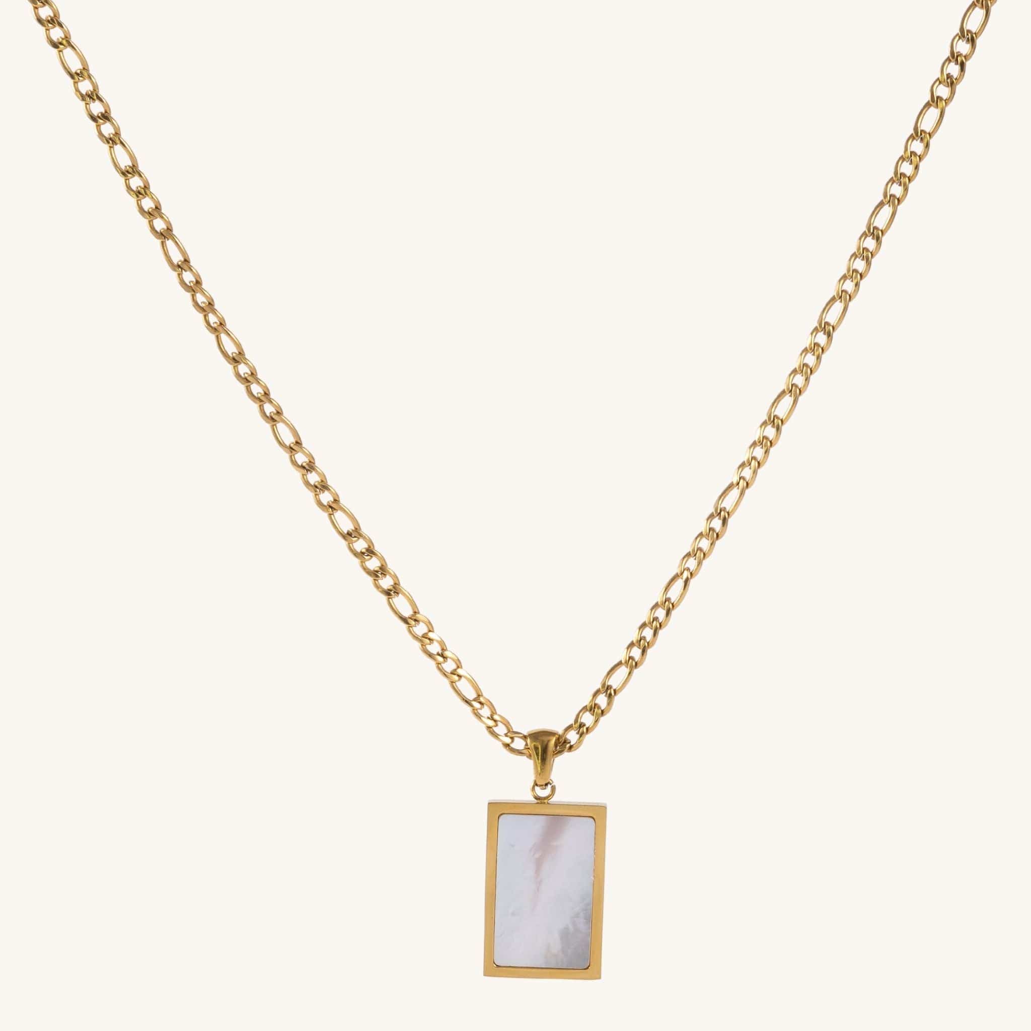 Monique Mother of Pearl Pendant Figaro Gold Necklace – Koréil Jewelry