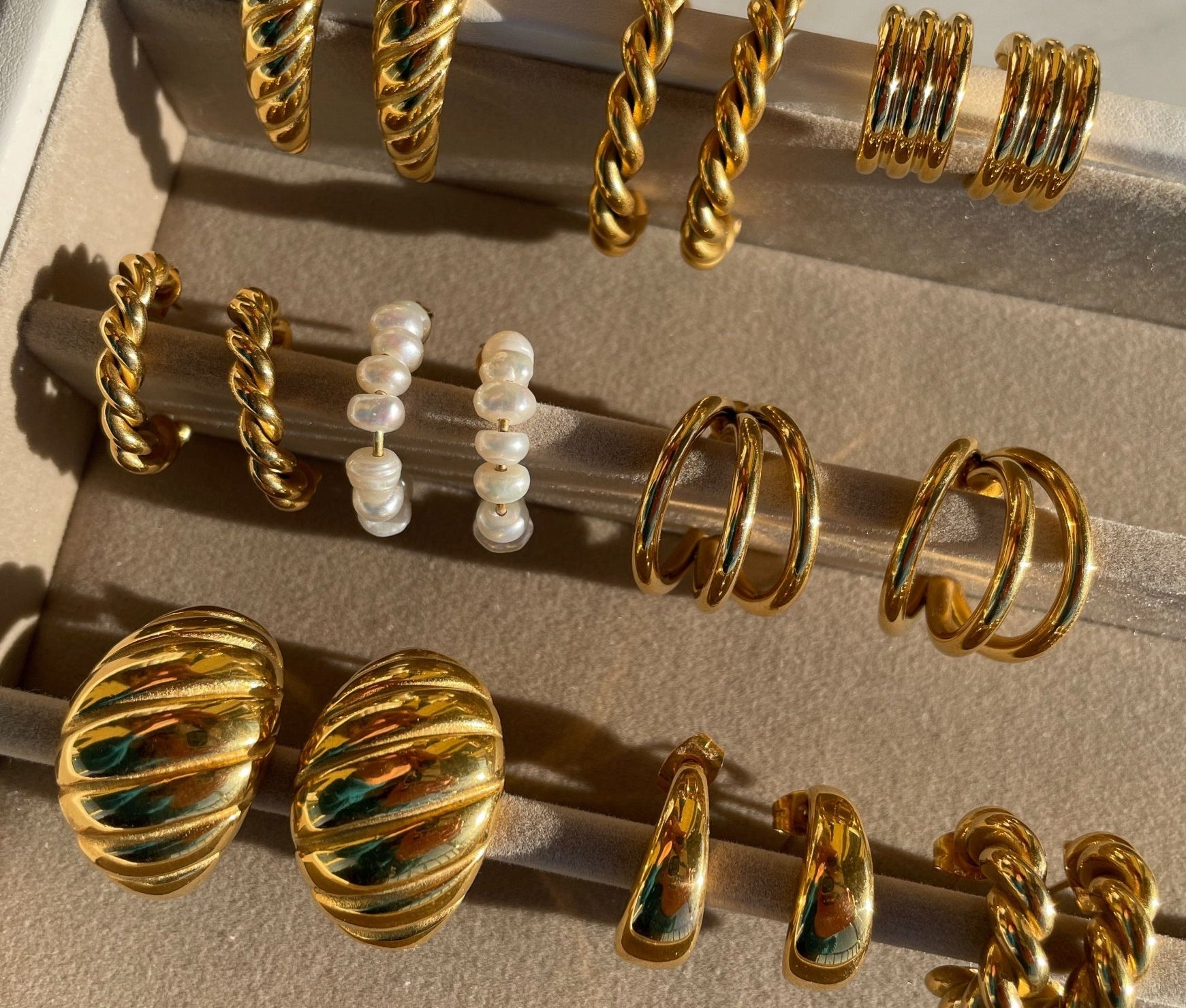 Barbe Twisted Gold Hoops by Koréil Jewelry