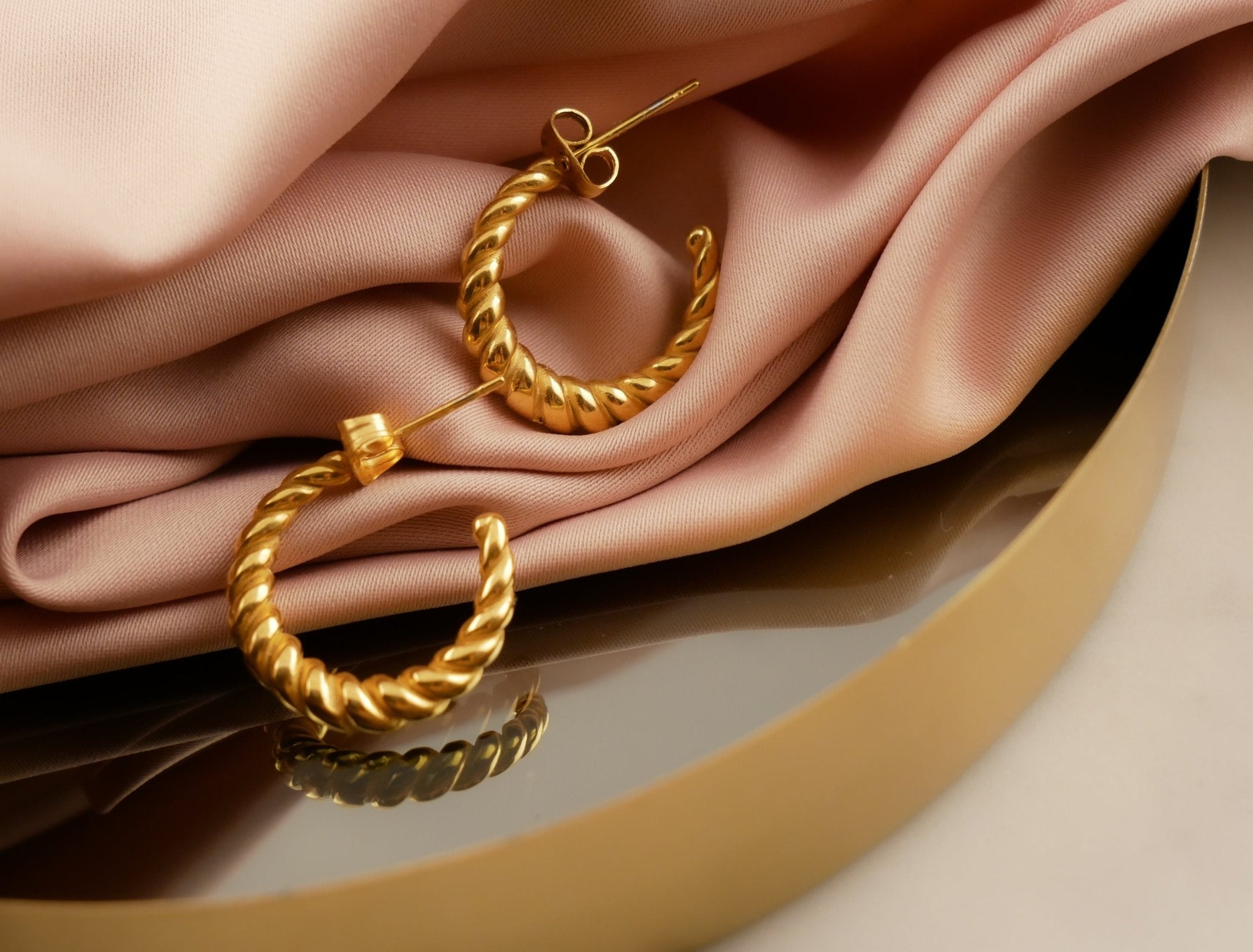 Jade Twisted Gold Hoops by Koréil Jewelry