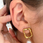 Pearl Square Hoops by Koréil Jewelry
