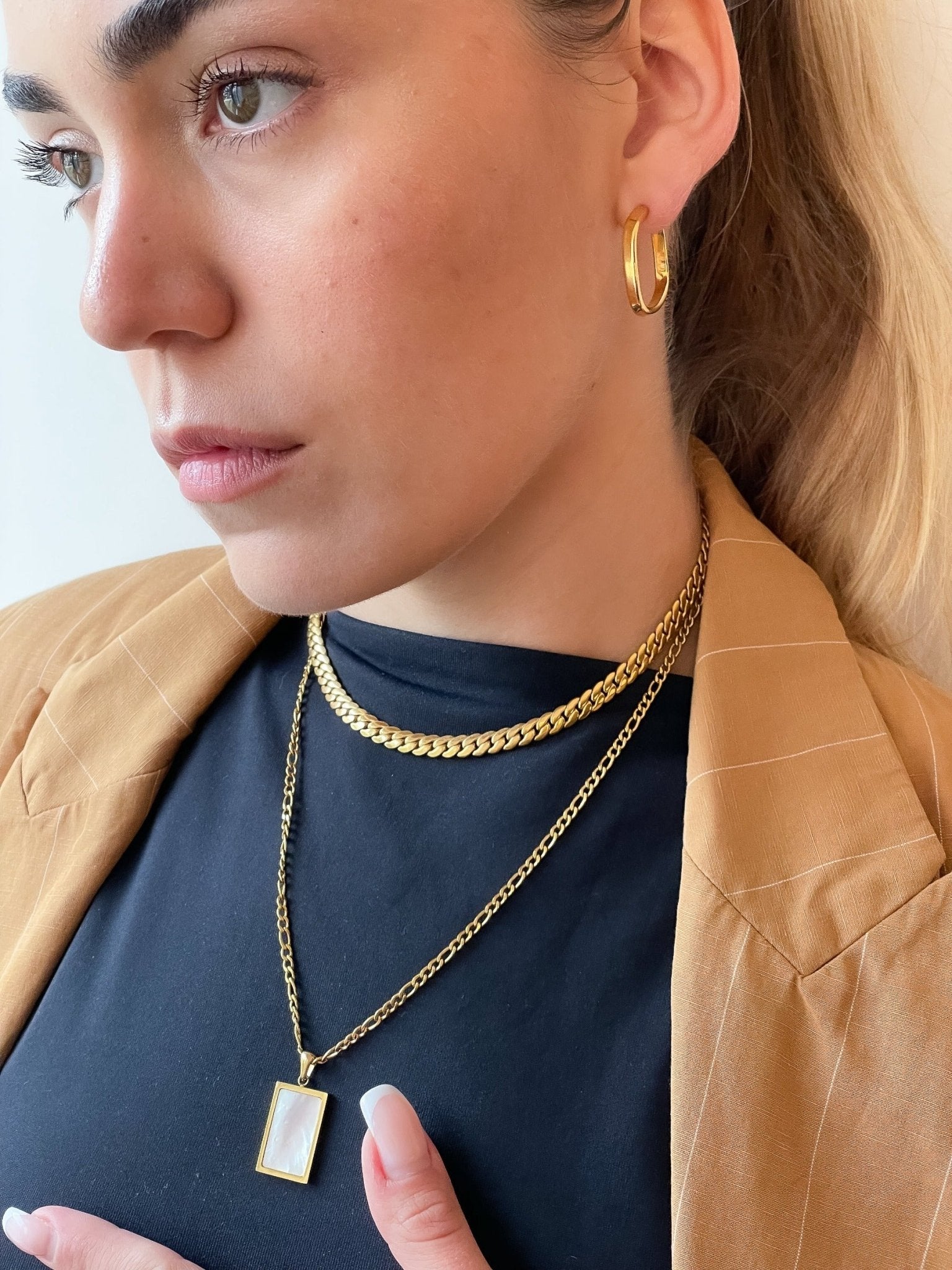 Mira Geo Gold Hoops by Koréil Jewelry