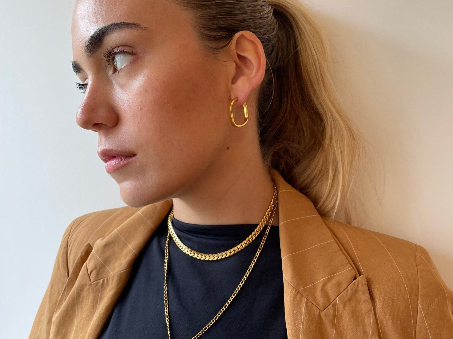 Mira Geo Gold Hoops by Koréil Jewelry