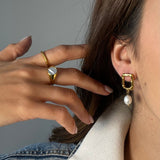 Pearl Square Gold Hoops by Koréil Jewelry