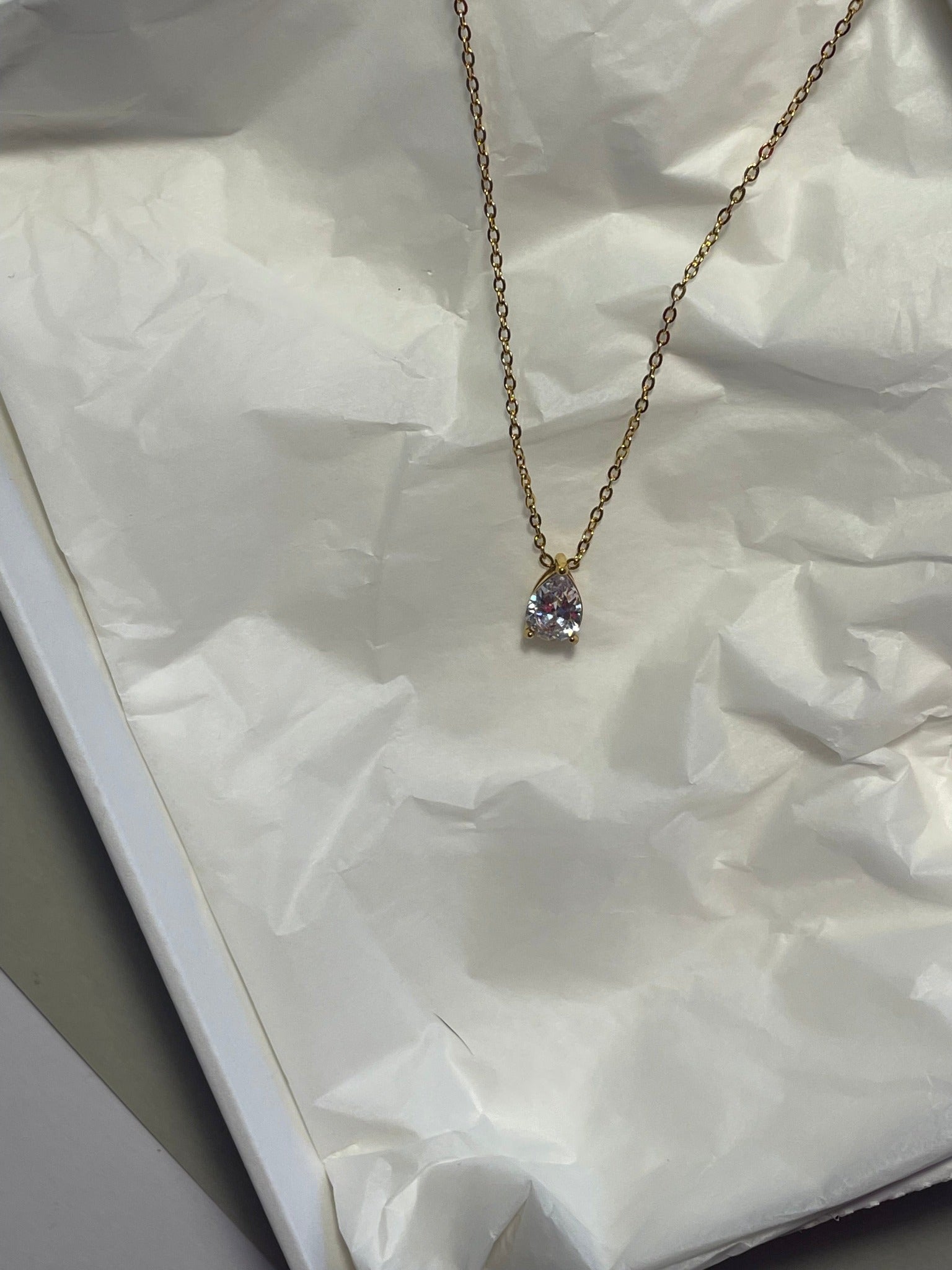 Faye Solitaire Zirconia Pendant Gold Chain by Koréil Jewelry