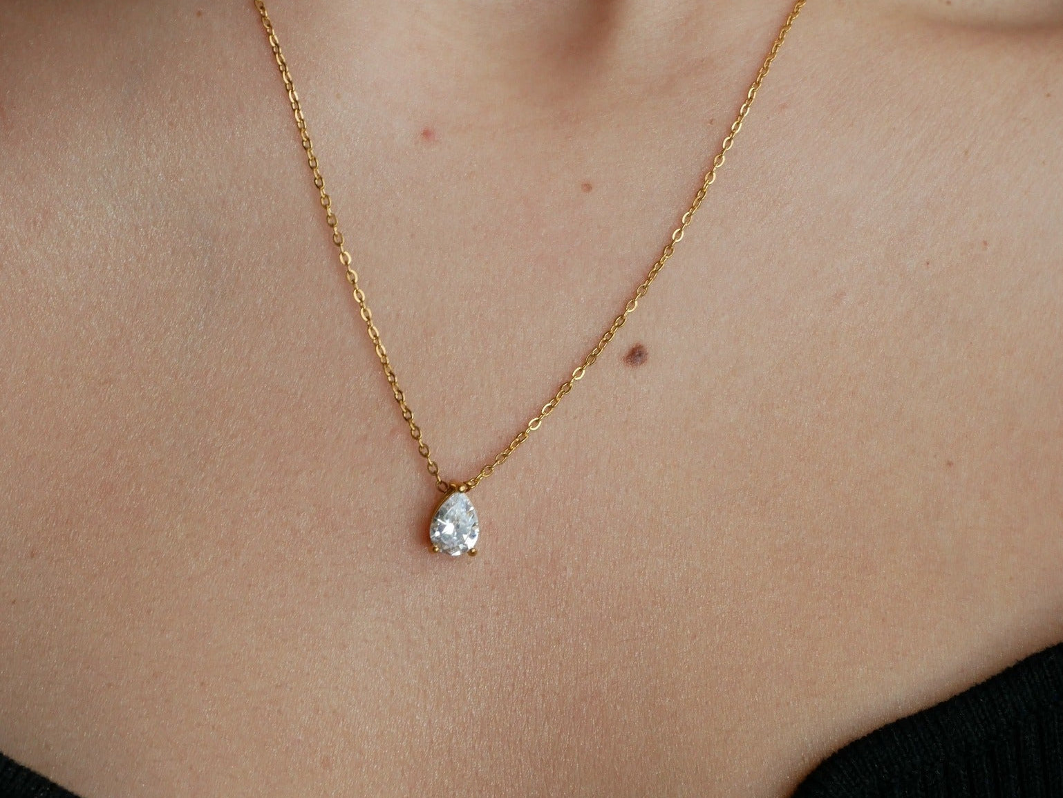 Faye Solitaire Zirconia Pendant Gold Chain by Koréil Jewelry