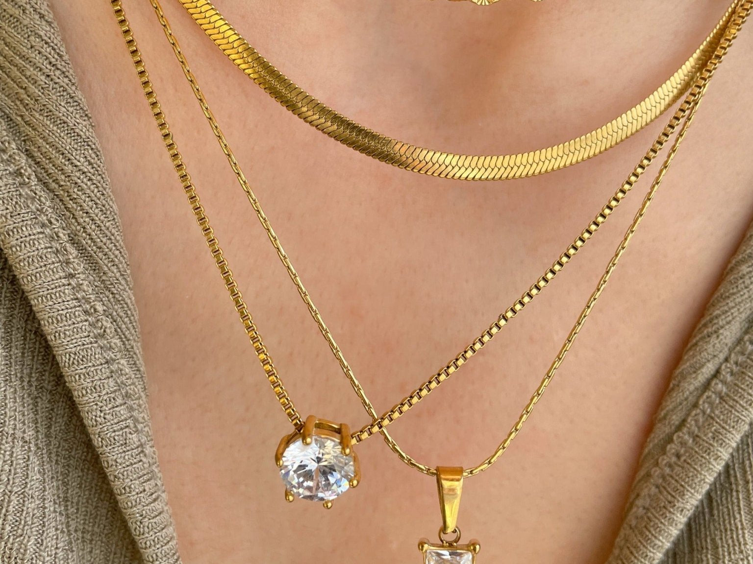 Nathalie Herringbone Gold Chain by Koréil Jewelry
