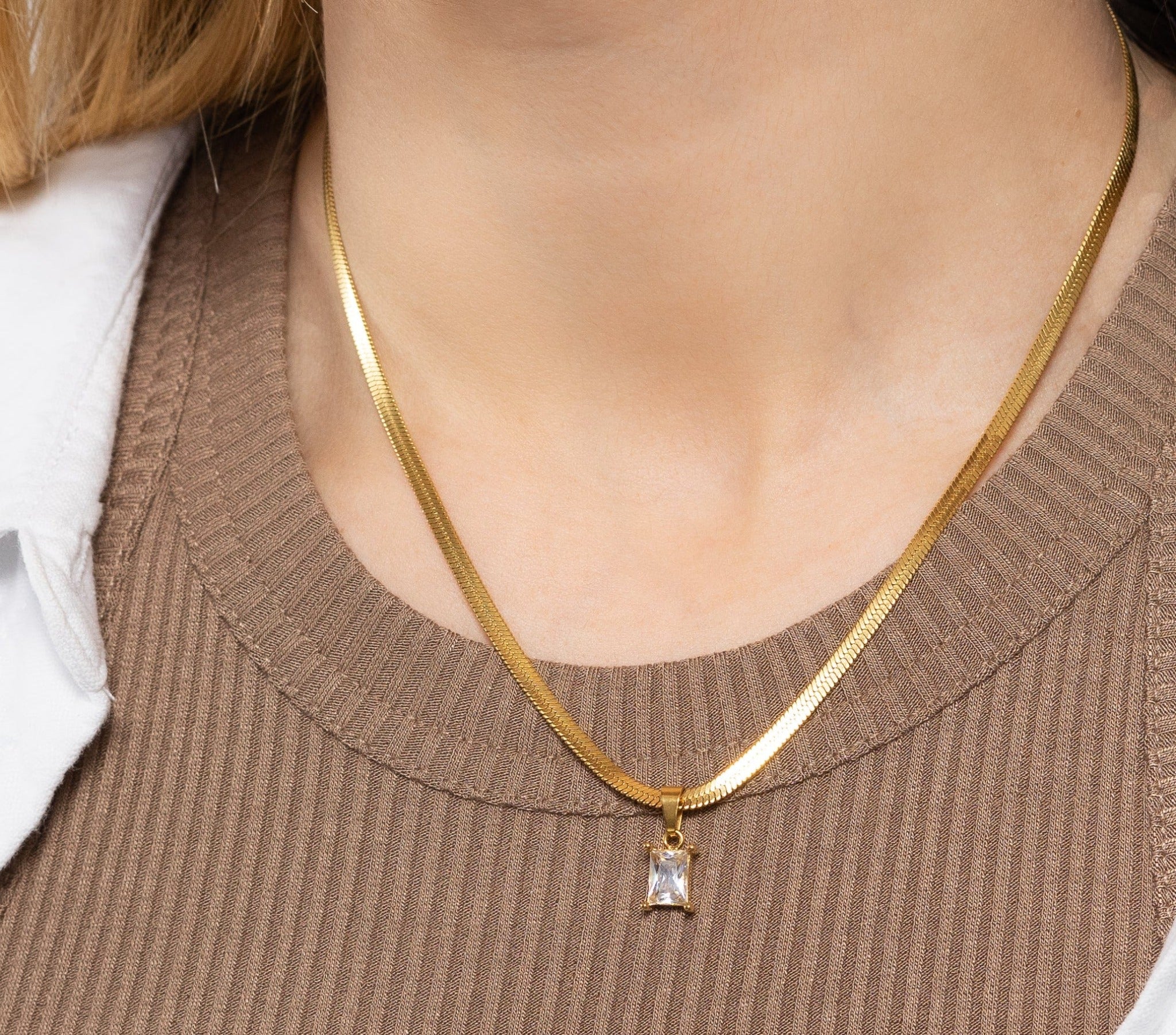 Freya Herringbone Pendant Gold Chain by Koréil Jewelry