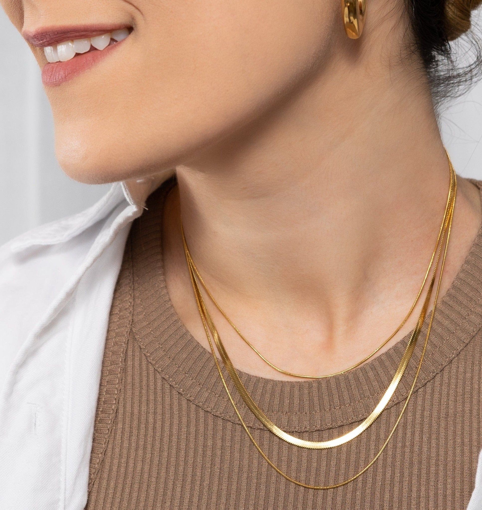 Renee Three Layer Herringbone Gold Chain by Koréil Jewelry