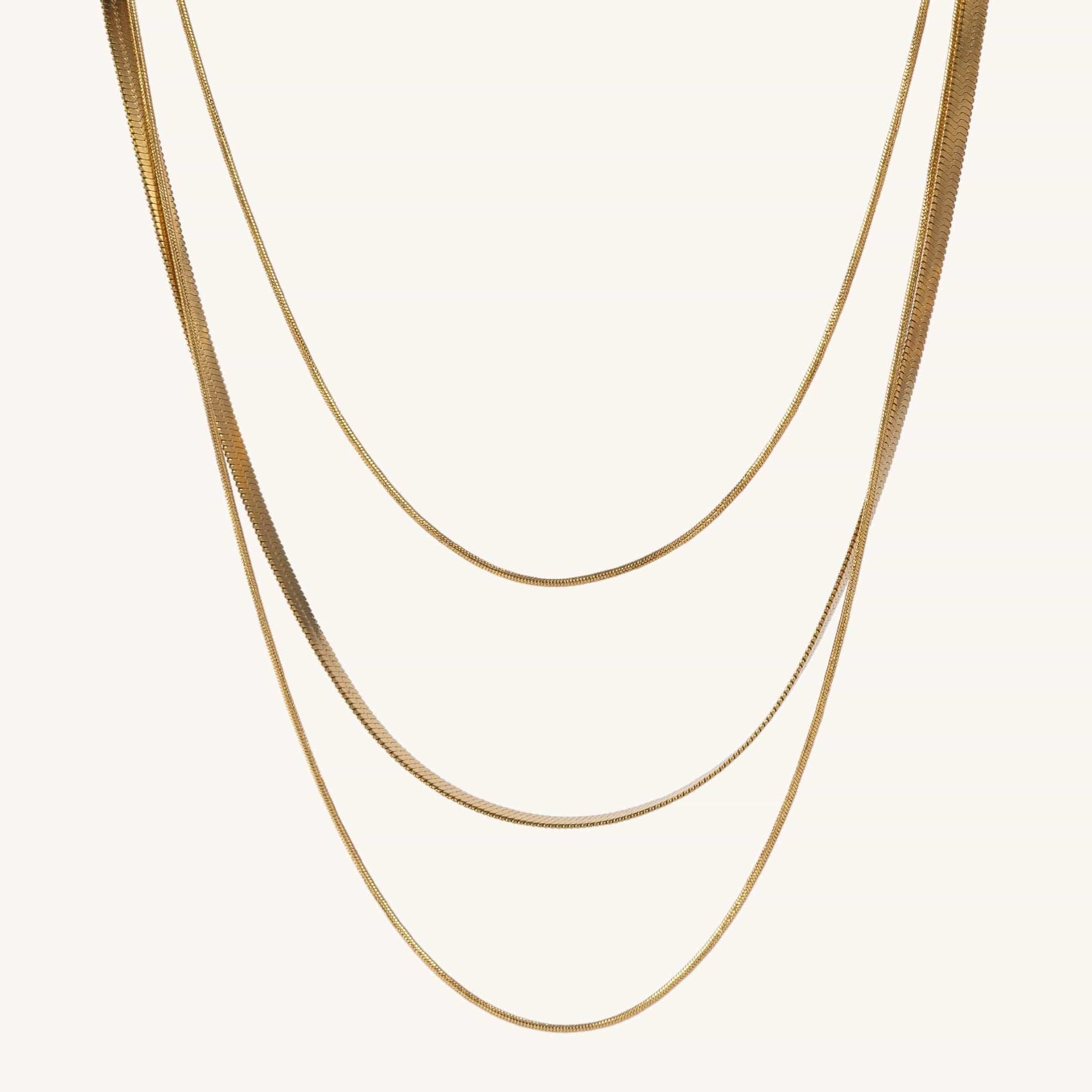 Renee Three Layer Herringbone Gold Chain by Koréil Jewelry